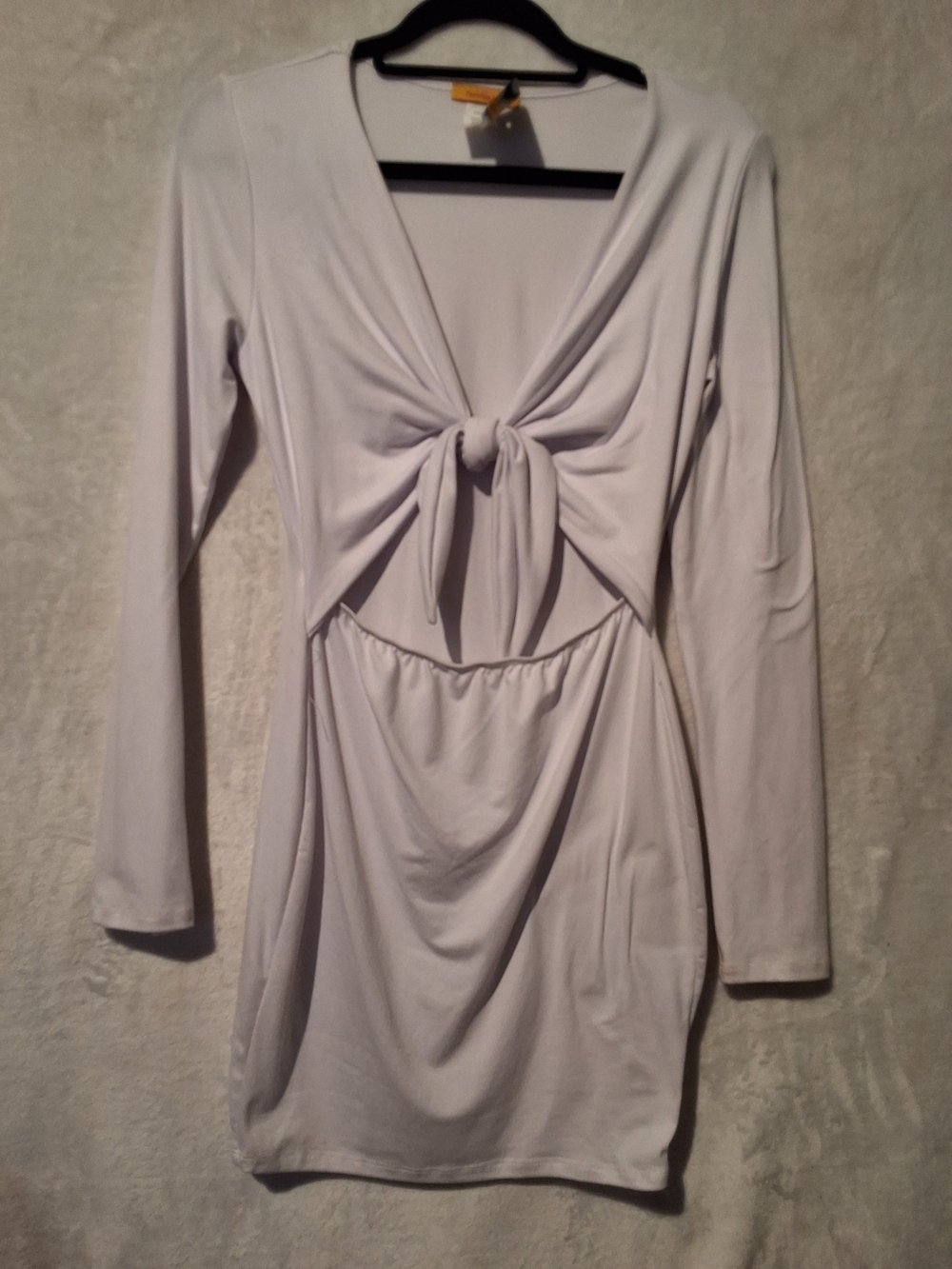 Long-Sleeve Tie-Front Mini Dress — White